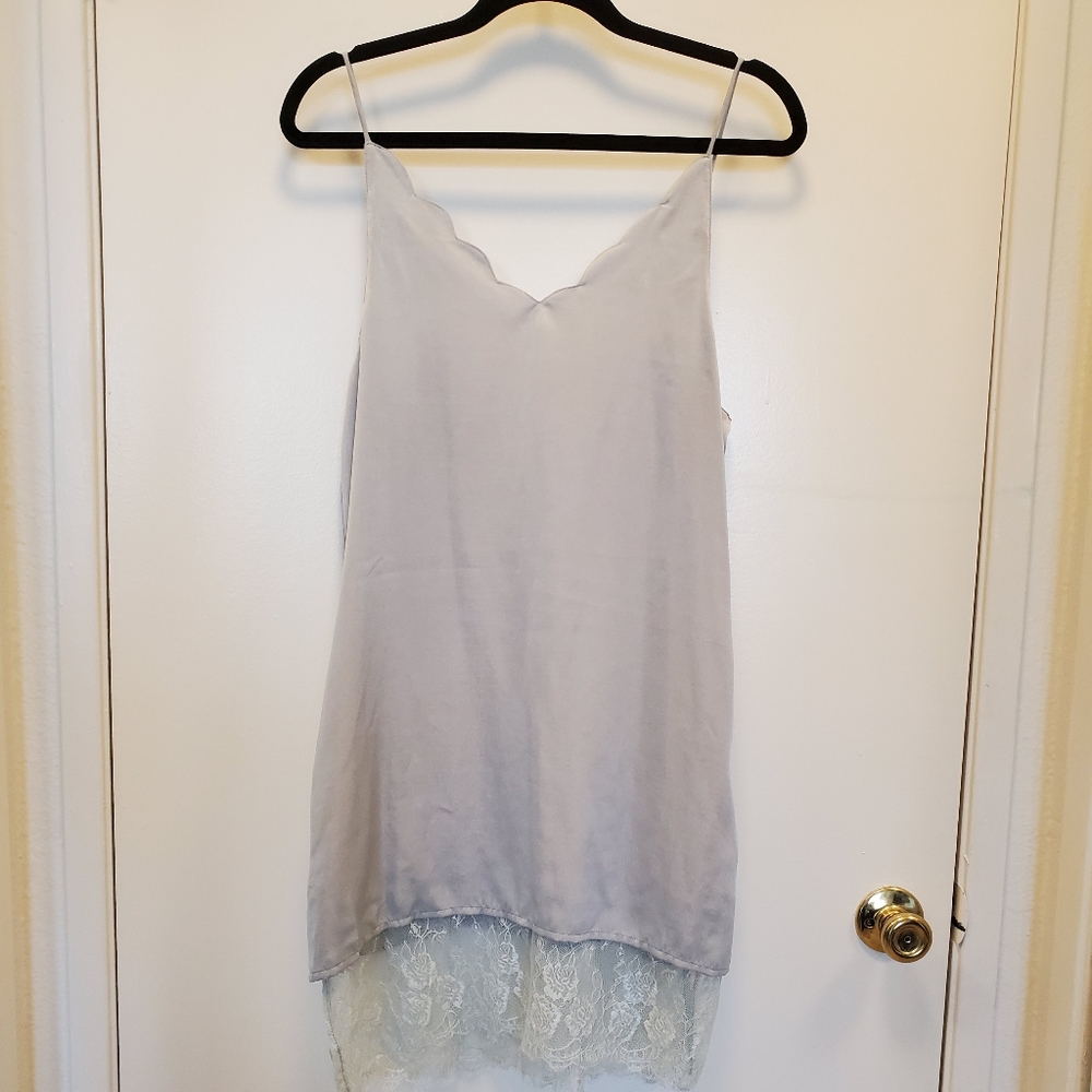 NWOT Silver Scallop Lace Edged Slip Dress